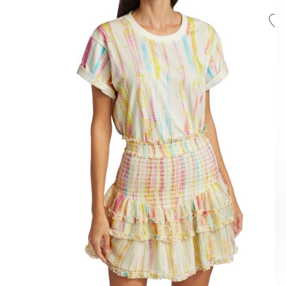 Hemant And Nandita Tie Dye Boho Metallic Frilly Smocked Mini Skirt and top